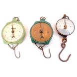Salter's cast iron and enamelled spring balance scale, No 20, and two to weigh 20lbs x 1oz, No