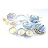 An early 19thC Spode and Masons composite porcelain part tea service, transfer decorated in blue and