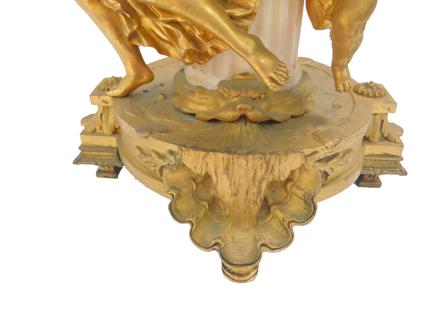 A late 19thC French ormolu and marble mantel clock by Marti & Cie, circular enamel dial painted with - Image 2 of 6