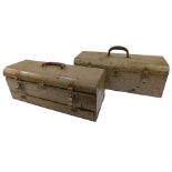 A pair of brown metal tool boxes, 48.5cm W, containing spanners, screwdrivers, oil sprays, etc. (