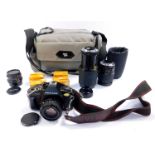A Pentax P50 camera, with a Clubman MC Auto Zoom lens, No K8400323, macro focusing zoom lens, No