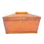 A Regency sarcophagus tea caddy, with rosewood cross banding and boxwood line inlay, twin division