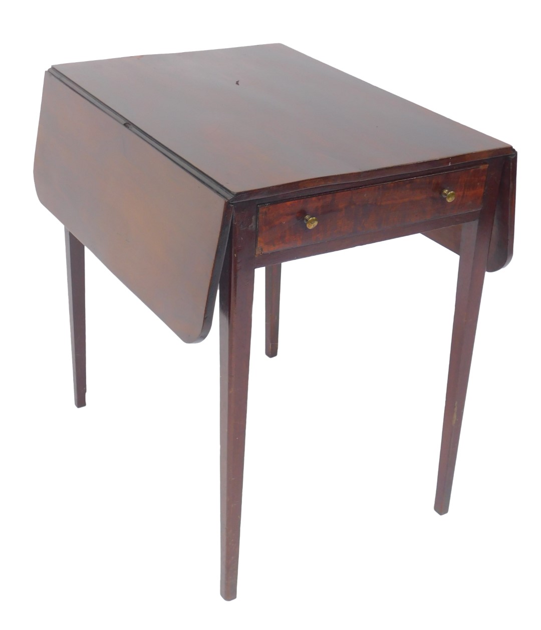 A George III mahogany Pembroke table, with a single frieze drawer raised on tapering square legs,