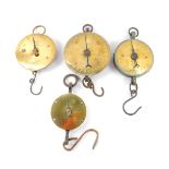 Four pairs of Salter's brass spring balance scales, Class III, no.80T, and two no.235, 60lbs x 2oz