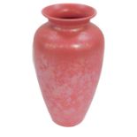 A late 20thC Poole pottery vase, of shouldered tapering form, decorated in a pink lustre, printed