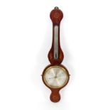 An early 19thC mahogany wheel barometer, with shell paterae and floral inlay, 19.5cm dial, marked