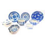Spode early 19thC pottery, transfer decorated in blue and white, including a Tower pattern soap dish