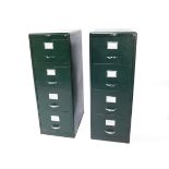 A pair of vintage Harvey Milner green steel filing cabinets, each of four drawers, each 132cm H,