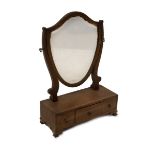 A 19thC mahogany dressing table mirror, with shield shape bevel plate, three drawer base with