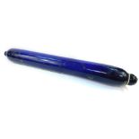 A Victorian Bristol blue glass over-sized rolling pin, with partial gilt and enamel decoration,