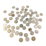 Pre 1946 one shilling coins, 329g, approx 60 coins.