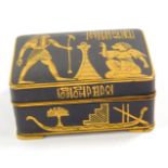 An early 20thC Egyptian brass and niello snuff box, decorated with ancient Egyptian figures, Gods,