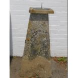 A staddle stone base converted to a sundial, with a circular metal dial, 99cm H, 45cm Dia.