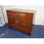 A George III oak chest of drawers, with four long graduated drawers, raised on bracket feet, 99cm H,