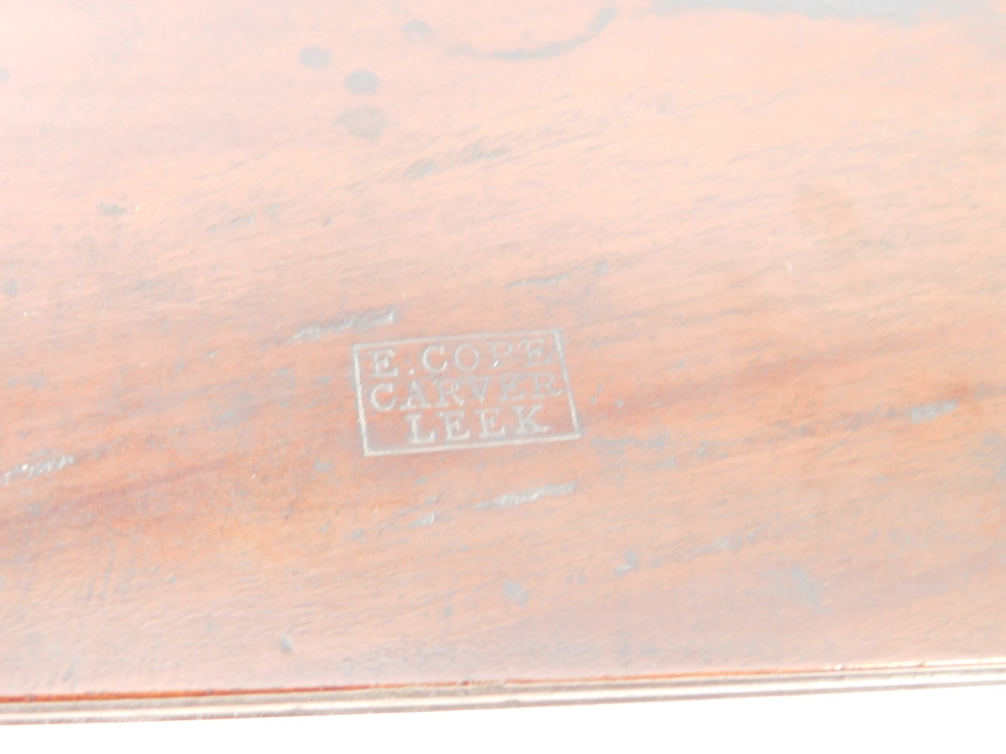 A 19thC mahogany hanging shelves by Cope of Leek, with two graduated shelves stamped E. COPE - Image 3 of 3