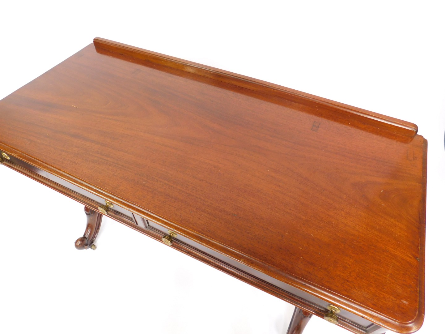 A Victorian mahogany side table, with two frieze drawers raised on turned fluted columns over - Image 2 of 3