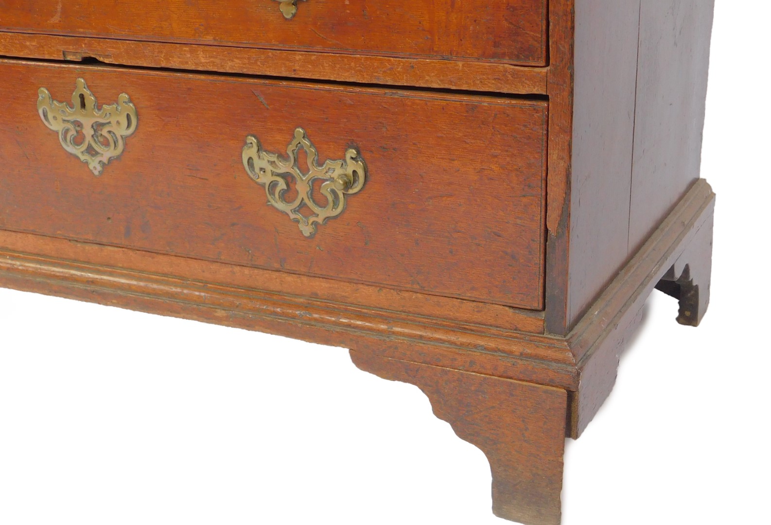 A George III oak bureau, the fall opening to reveal a central drawer flanked by recesses and six - Image 3 of 3