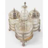 A Victorian silver galleried cruet stand, Richard Martin & Ebenezer Hall, 1873, 5.73oz, together