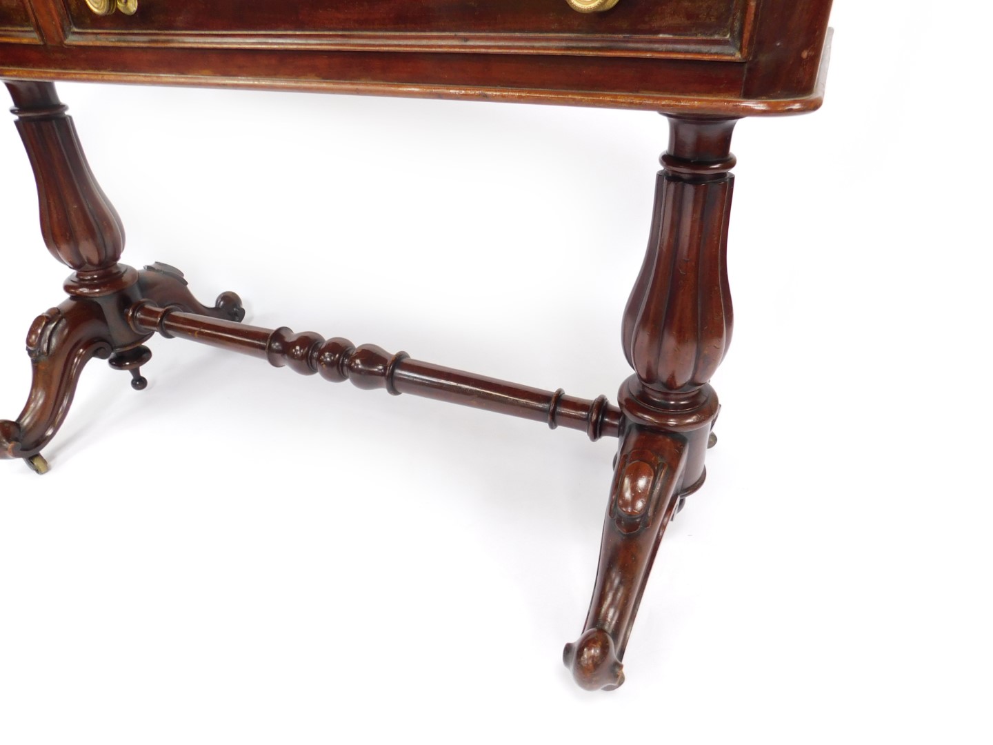 A Victorian mahogany side table, with two frieze drawers raised on turned fluted columns over - Image 3 of 3