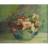 Mary Constable Baroness Segrave and Stourton (1870-1961). Bowl of Roses II, oil on canvas board,