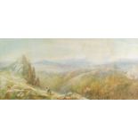 English School (19thC). Mountain landscape with figures, watercolour, 39cm H, 85cm W.