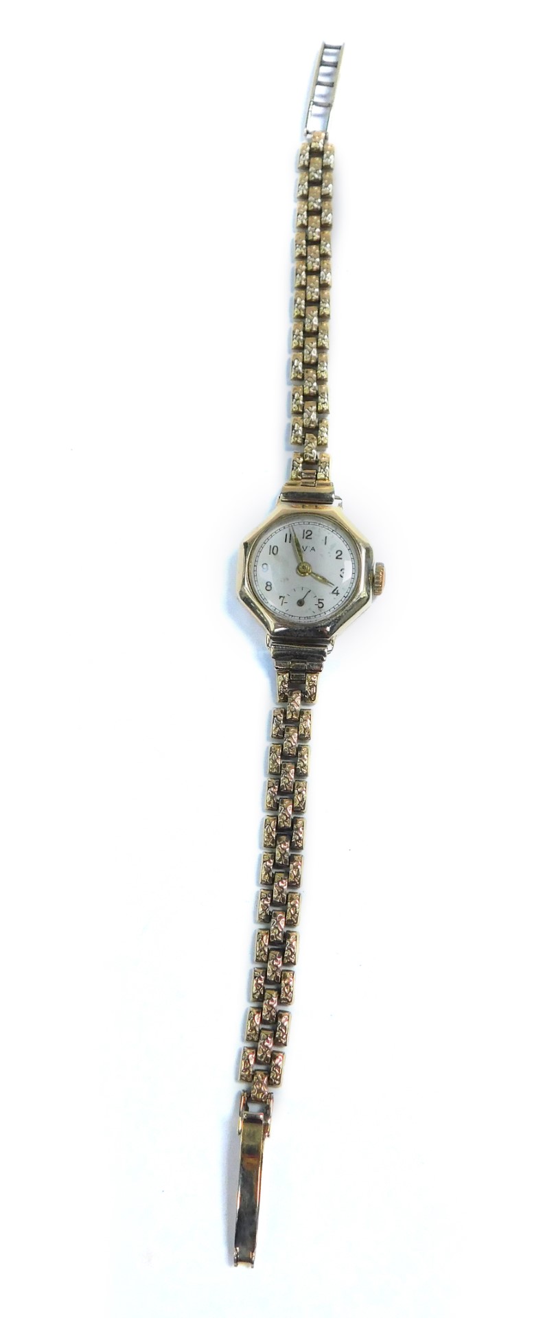 An Avia lady's 9ct gold cased wristwatch, circular dial bearing Arabic numerals, subsidiary