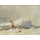 G Fox (British, 19thC). Boats on choppy waters by a coastal fort, watercolour, signed, 23.5cm x