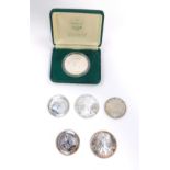 Three American Liberty Eagle silver dollars, 1989, boxed, 1992 and 2011, together with a Canadian