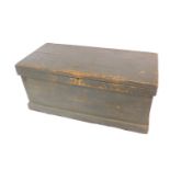 A Victorian stained pine carpenter's chest, 44cm H, 100cm W, 46cm D., containing Victorian ebony and