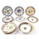Spode early 19thC stoneware pottery plates, scallop shell shaped dessert dish, basket stand, etc. (