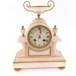 A French white marble cased mantel clock, circular barrel dial bearing Roman numerals, Japy Freres &