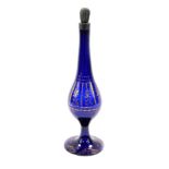 An 18thC Bristol Blue glass bottle, of baluster form, with gilt decoration, white metal mount and