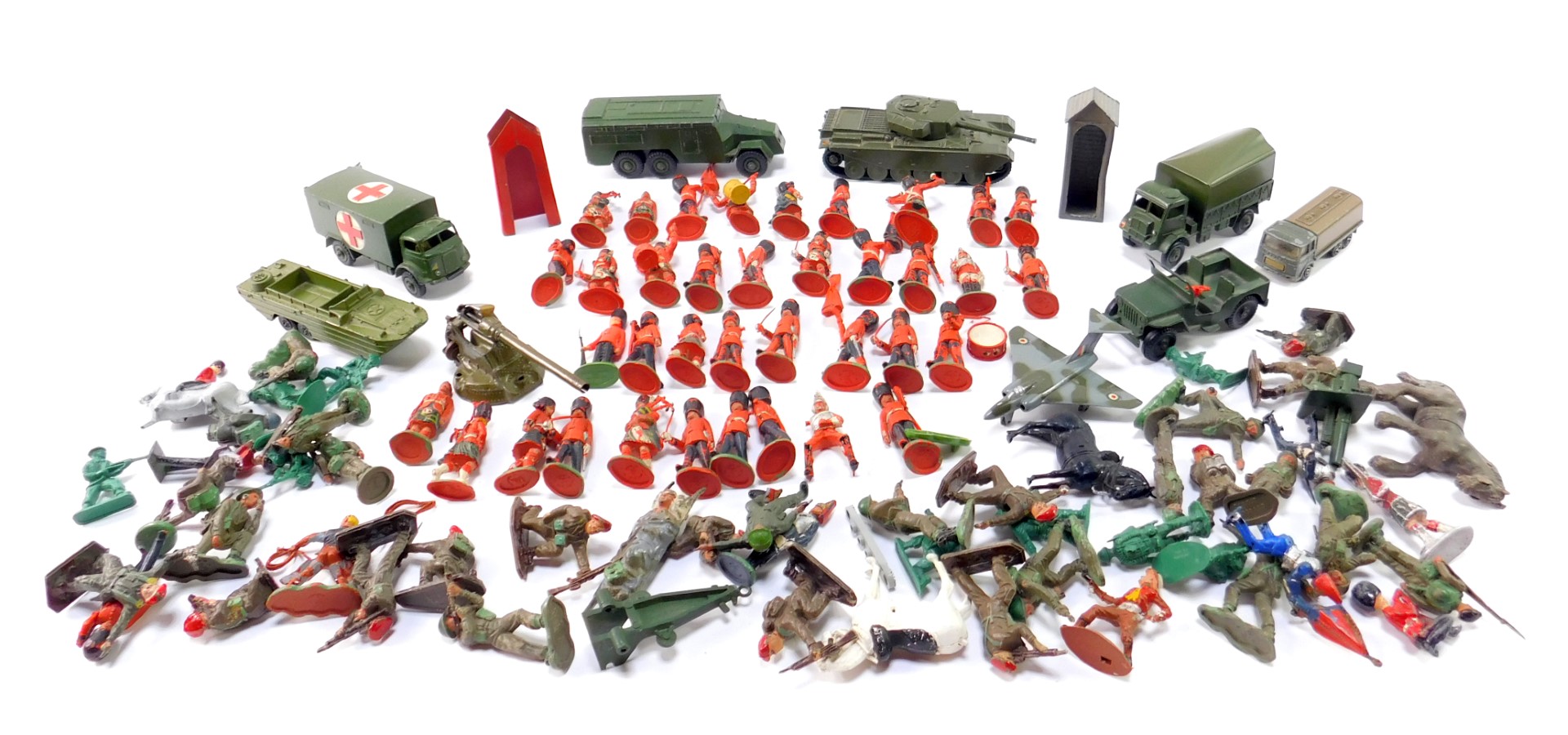 Dinky die cast military vehicles, comprising a Military Ambulance 626, Centurion Tank 651, Army