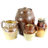 Four items of 19thC and later stoneware, to include a barrel, decorated with the Royal crest, a