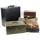 A collection of items, to include a leather tool roll, small tin chest, typewriter, jewellery box,