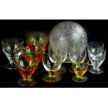 Various items of glass, to include a frosted and cut glass globular shade, 15cm H, etc.