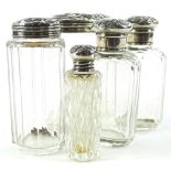 Edwardian silver and glass jars, to include needle jar with cover, London 1902, 9 1/2cm H, various