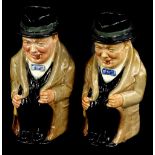 Two similar Royal Doulton Toby jugs, each modelled in the form of Winston Churchill, stamped to