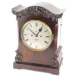 A late 19thC Dent mantel clock, in figured mahogany case, carved with flowers, scrolls etc., the