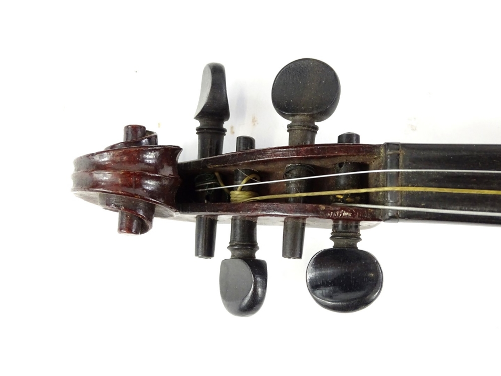 A Jerome Lamy violin, with single piece back, labelled to interior Dulcis et Fortis, length of - Image 3 of 8