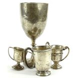 Various silver, to include a silver christening cup with scroll handle and circular foot, with plain