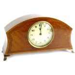 An Edwardian mahogany and marquetry mantel clock, stamped eight days Swiss made on brass ogee