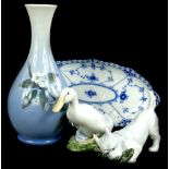 A collection of Royal Copenhagen porcelain, to include a bottle shaped vase, decorated with