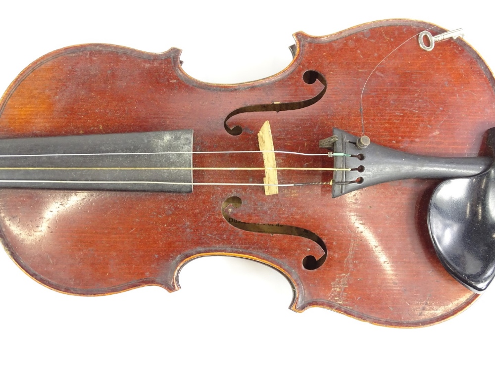 A Jerome Lamy violin, with single piece back, labelled to interior Dulcis et Fortis, length of - Image 2 of 8