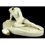 A Victorian Crystal Palace Art Union parian figure of a dying Gaul, on oval named pedestal, (AF),