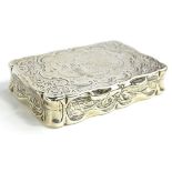 A Victorian silver rectangular snuff box, engraved with scrolls, the cartouche engraved "presented