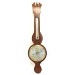 D. Sione, London, a mid 19thC mahogany boxwood and ebony strung wheel barometer, silvered