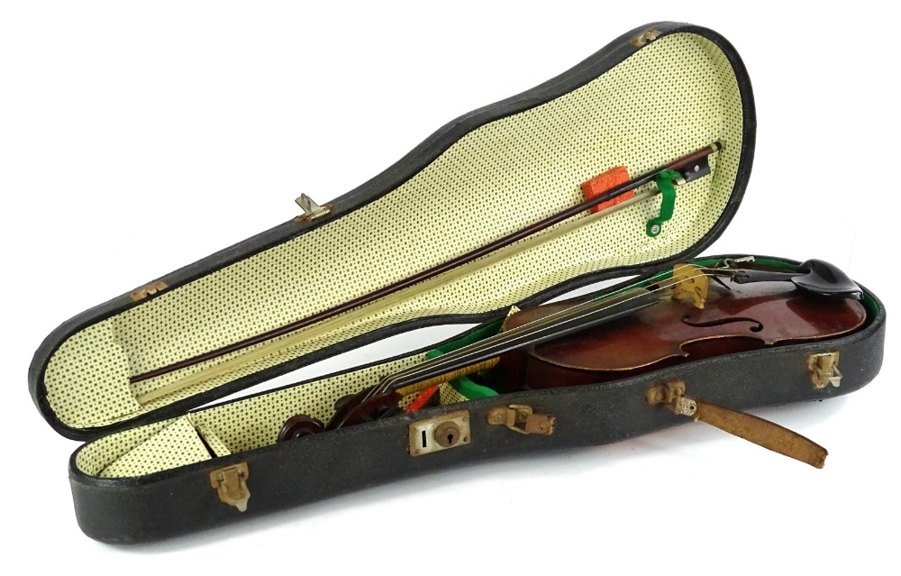 A Jerome Lamy violin, with single piece back, labelled to interior Dulcis et Fortis, length of