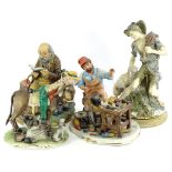 Various 20thC Capodimonte figures, figure aside lamb, 34cm H, limited edition of a cobbler number 63