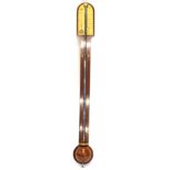 A 19thC stick barometer, with ivoreen thermometer and part turned cistern cover with brass mounts,